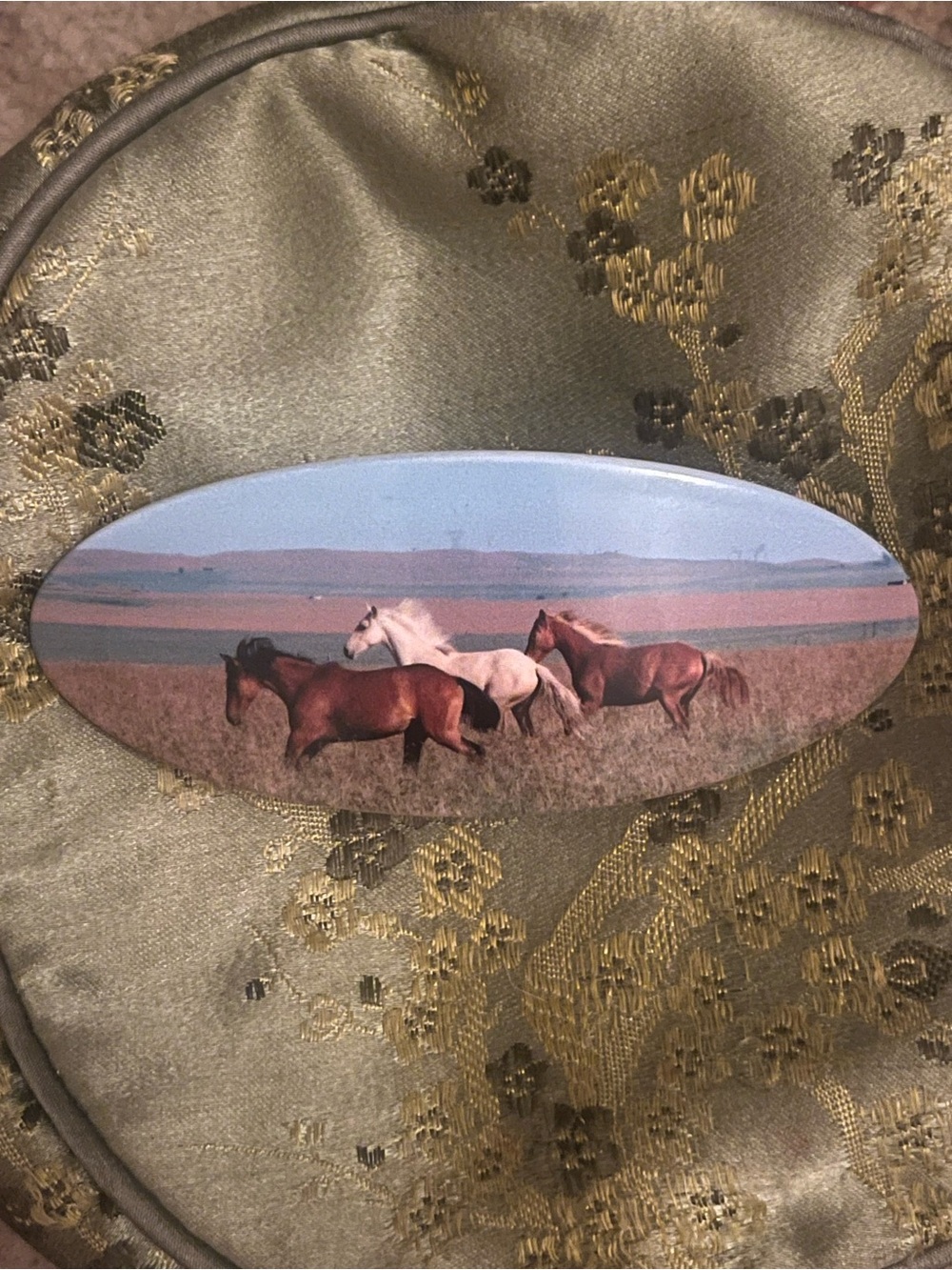 Chunks Oval Horse Print Hair Barrette - Brown, White, Tan